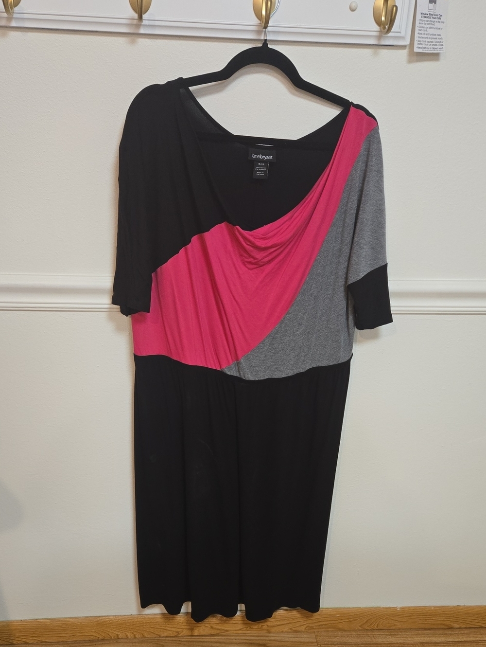 Draped Colorblock Midi Dress - Black, Pink & Gray